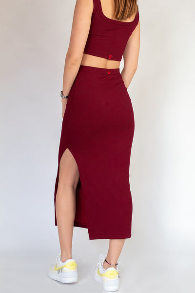 The Rib Skirt Wine Red