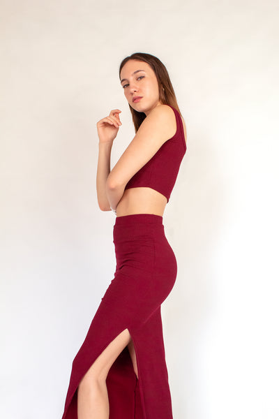 The Rib Skirt Wine Red